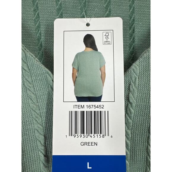 Weatherproof Vintage Women's Tie Front Sweater Top Cable Knit Green Large NWT - Picture 4 of 5